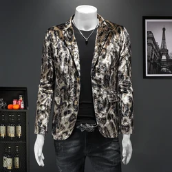 Leopard Print Premium Velvet Blazers For Men Slim Fit Easy Care New Fashion Quality Soft Comfortable Suit Casual Terno Masculino