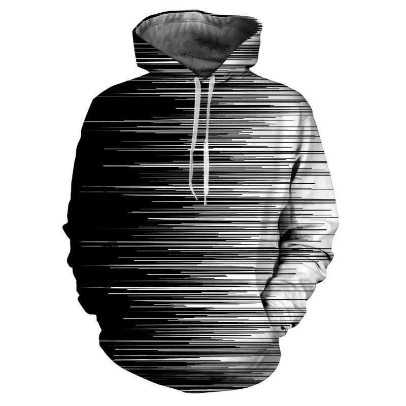 3D Printed Personalized men's Hoodie Black And White Casual Street Style Simple Long Sleeve Sportswear Fashion Design men's Top