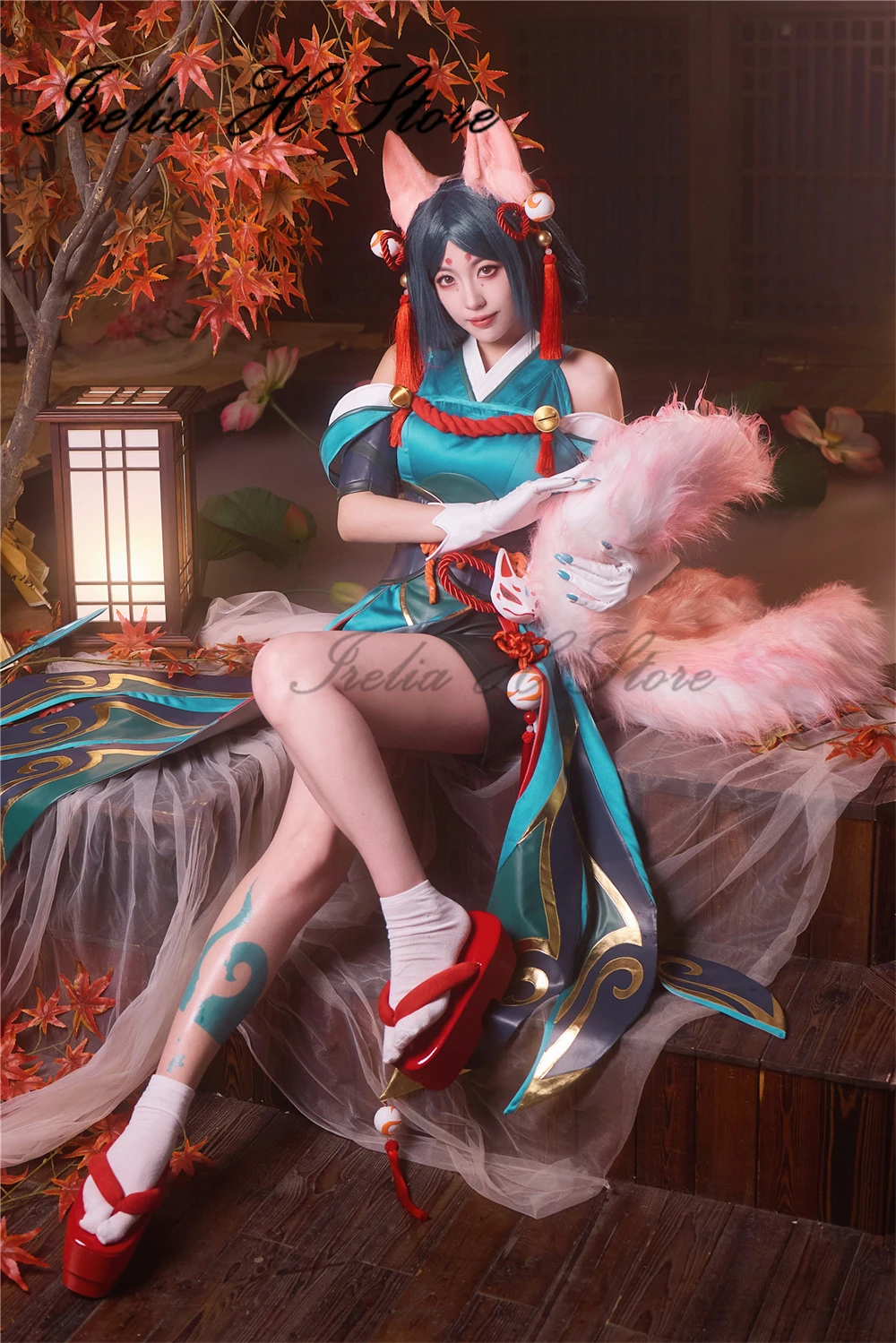 Disfraz de Cosplay de Kiriko de Irelia H Store, Kimono de Kiriko de OW, Cola, Kunai, Orejas, Zapatos, Vestido de Halloween para Juego