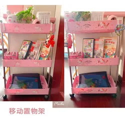 Creative and Cute Pink Plastic Folding Movable Kitchen Drain Storage Rack, Bathroom Balcony Storage Rack