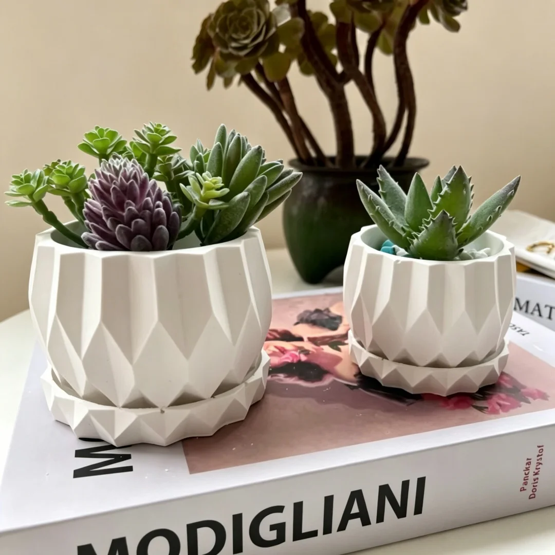 Geometric Round Flower Pot Silicone Mold Handmade Concrete Cement Succulent Plants Pot Gypsum Resin Flowerpot Mold