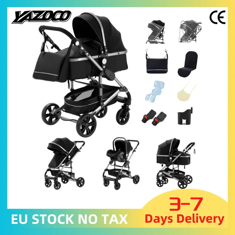 Système de voyage 3-en-1 pour bébé : poussette 3-en-1 avec nacelle, transat inclinable, poussette pliable haute et confortable 2026