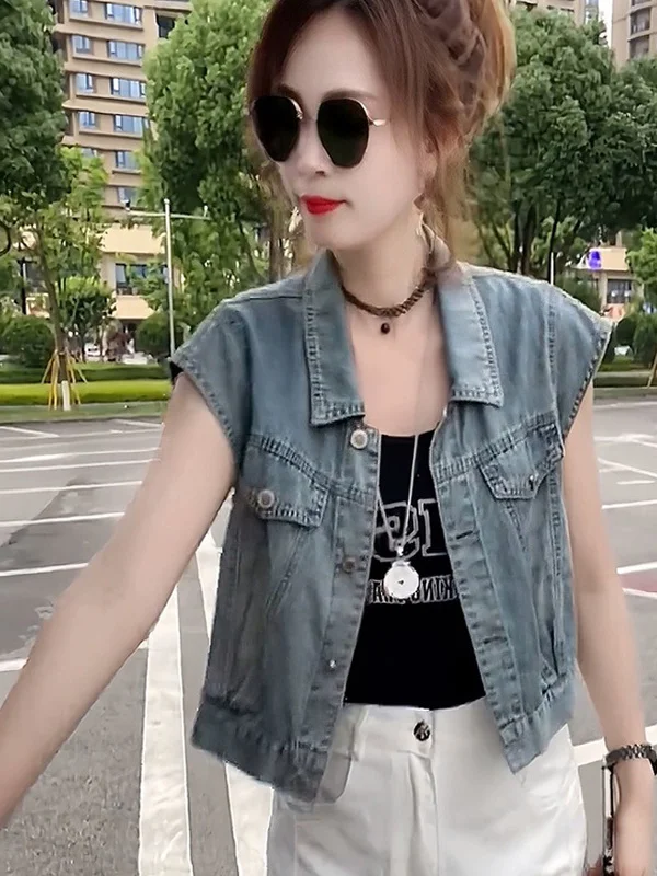 

Синий джинсовый жилет женский осенне-зимний европейский стиль, с наплечниками, укороченный, без рукавов, верхняя одежда