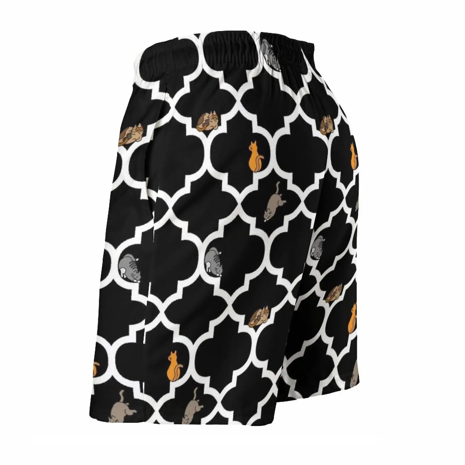 Cats On A Lattice-Black Men'S Beach Shorts Quick Dry Travel Swimsuit Trunks Surf Pants Sports Pants Cute Pattern Animals Nature