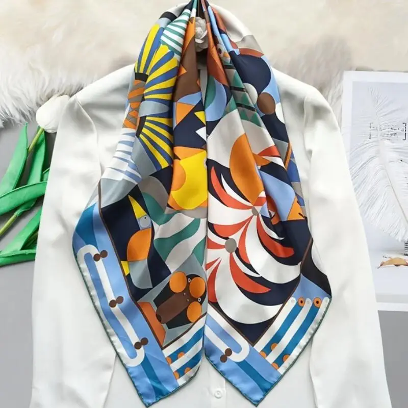 90 100% Silk Scarf Neckerchief Large Square Silk Wraps Shawl Cape 2023 Autumn NEW Printing