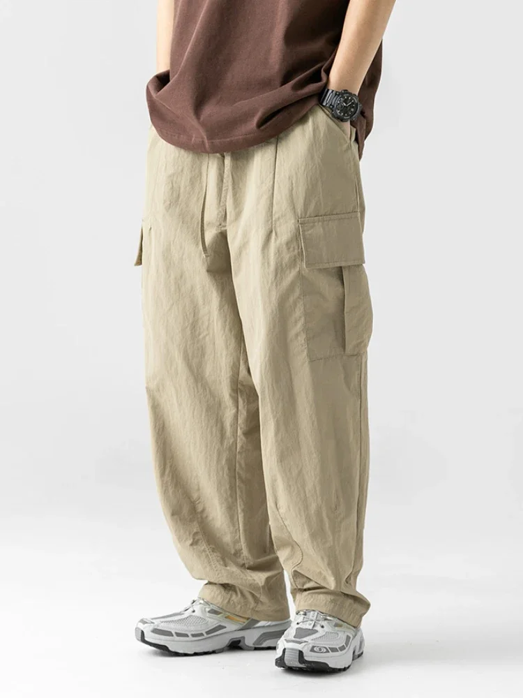 New Multi-pocket Casual Pants Japanese Mens Clothing Spring and Autumn Outdoor Loose Solid Color Straight Wide-leg Cargo Pants