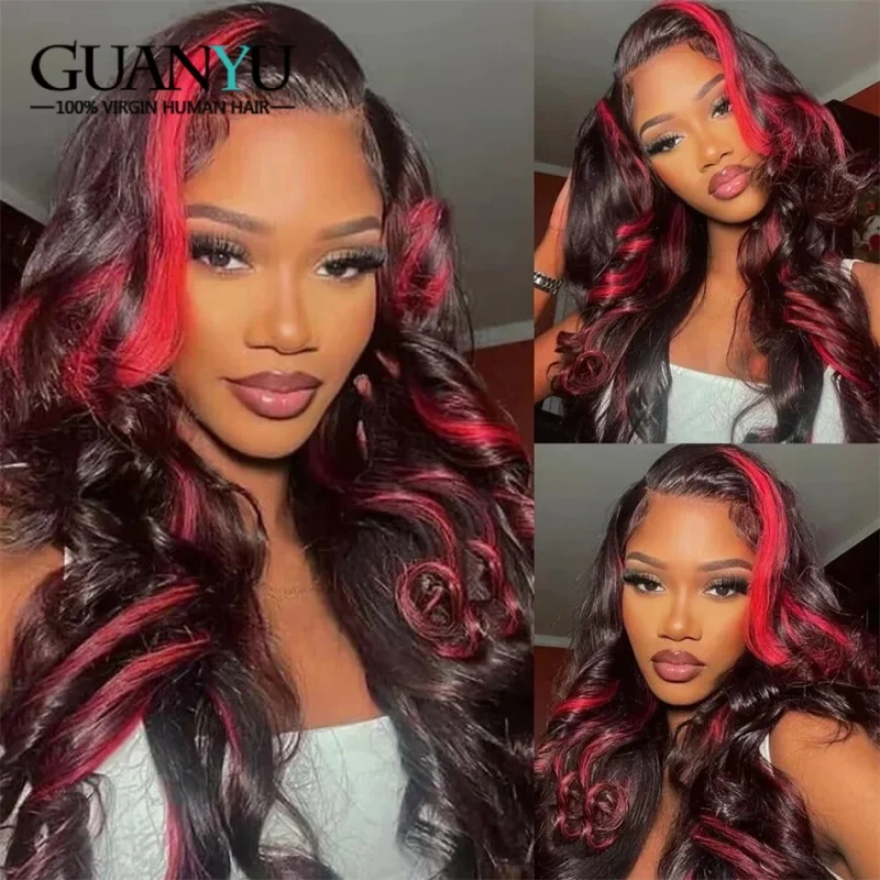 

Highlight Red Body Wave Lace Front Human Hair Wigs HD Tranaparent 13x4 Lace Frontal Wig 100% Remy Red Highlight Human Hair Wigs