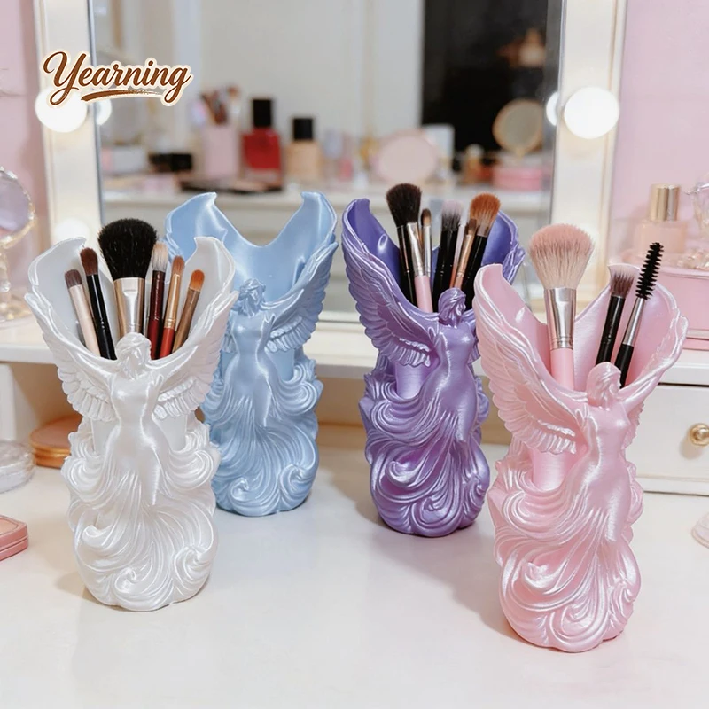 

Angel Fairy Makeup Organizer Vanity Desktop Storage Box Lipstick Eyebrow Pencil Holder Home Decor