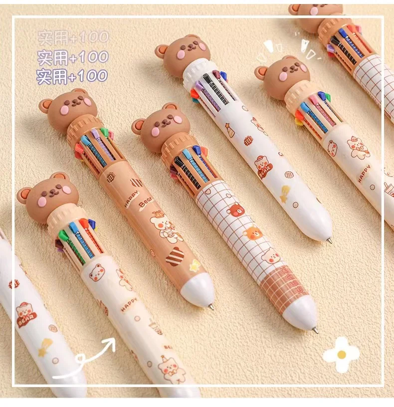 Imagem -05 - Urso dos Desenhos Animados Silicone Chunky Caneta Esferográfica Marcador Kawaii Material Escolar e de Escritório Papelaria Presente 10 Cores pc