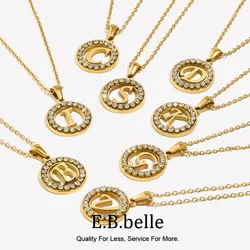 E.B.belle Hollow Round Zircon Paved 26 Alphabet Initial Necklace Ladies Elegant Birthday Gift 18K Gold Plated Letter Necklace