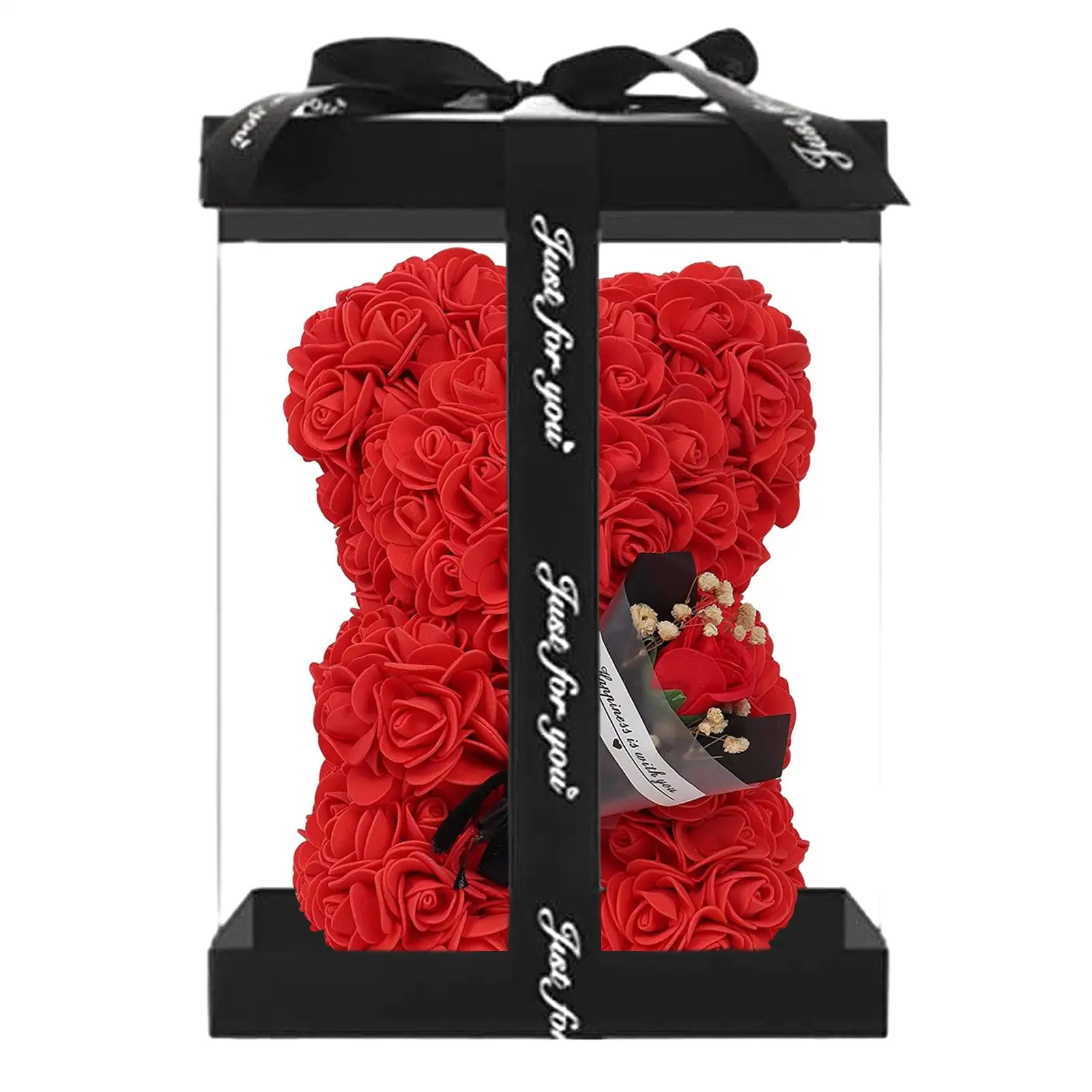Oso de Flores de 9.45 Pulgadas, Rosa Artificial Eterna con Caja Transparente, Regalo Romántico para Ella, Oso de San Valentín Hecho a Mano para Decoración del Hogar