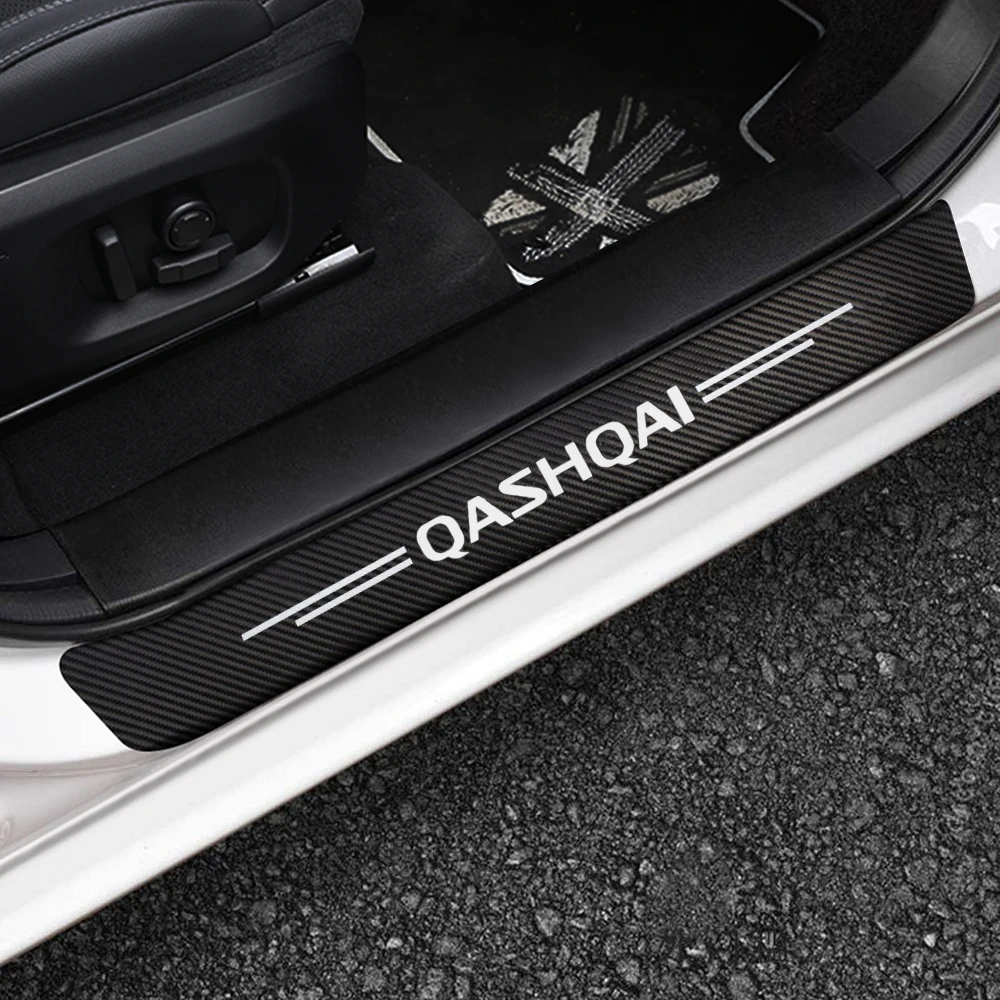 Carro Porta Sill Guarnição Scuff Placa Película Protetora Adesivo para Nissan Qashqai Logotipo Leaf Juke Micra 350Z 370Z Armada Elgrand Kicks