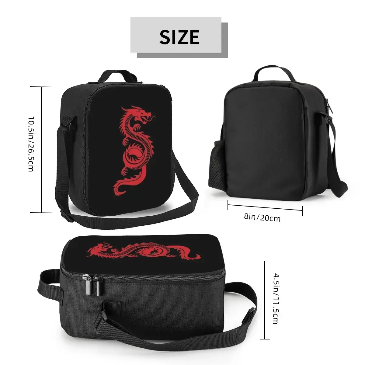 Red Chinese Dragon Thermal Insulated Lunch Bags Oriental Mythical Monster Portable Lunch Tote for School Bento Food Box