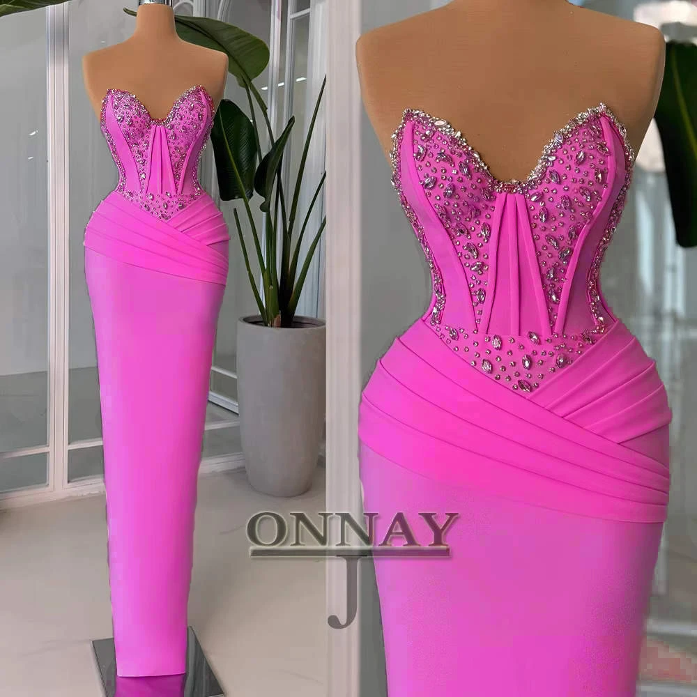 Vestidos De graduación De sirena rosa personalizados para mujer, corsé con cristales, Gala árabe saudita, vestido para ocasión a medida, Vestidos De Fiesta Plus