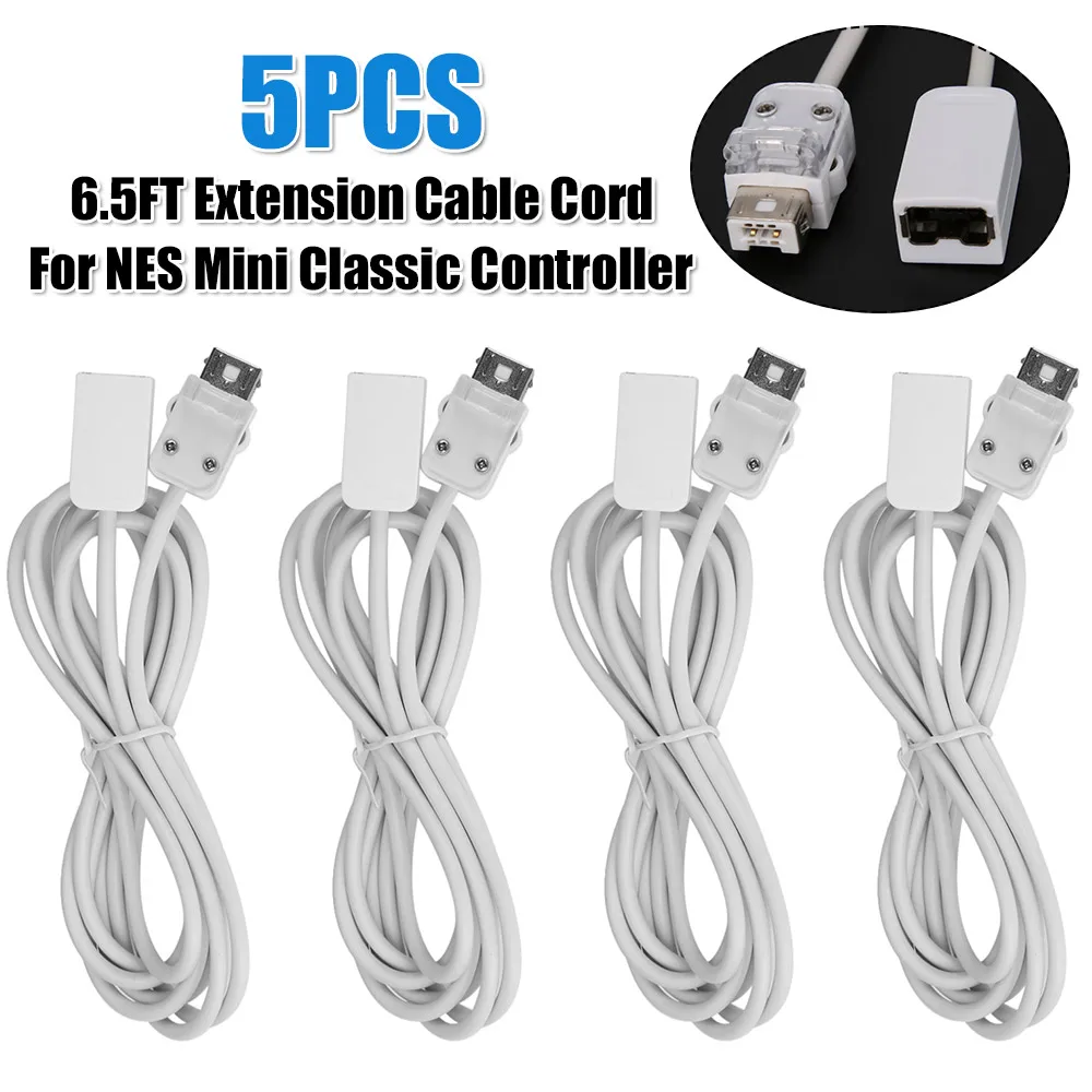 

5 шт., 2 м, 6,5 футов, белый удлинительный кабель для контроллера Nintendo NES Mini Classic Wii, устойчивый к растяжению удлинительный кабель