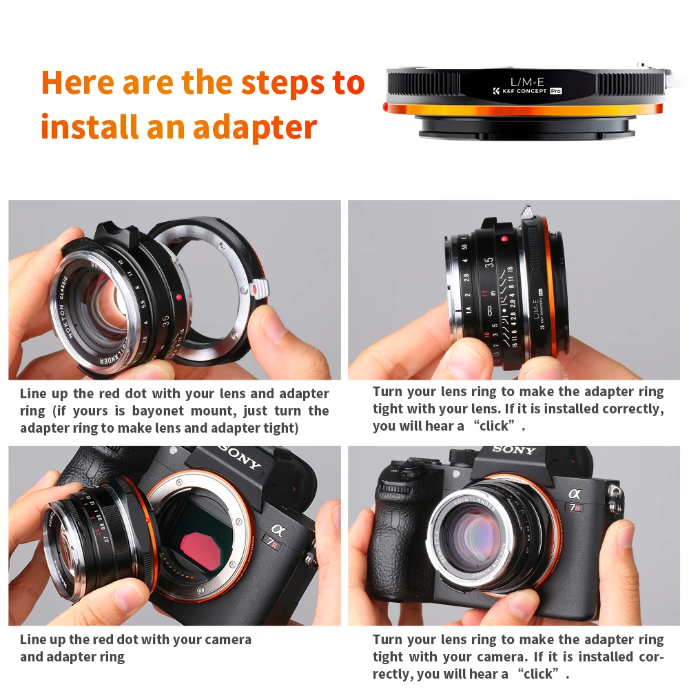 K&F Concept Adapter for Leica M Mount Lenses To Sony Nex Mount Body LM-NEX Pro Lens Adapter Aluminum-Magnesium Alloy Ring Body