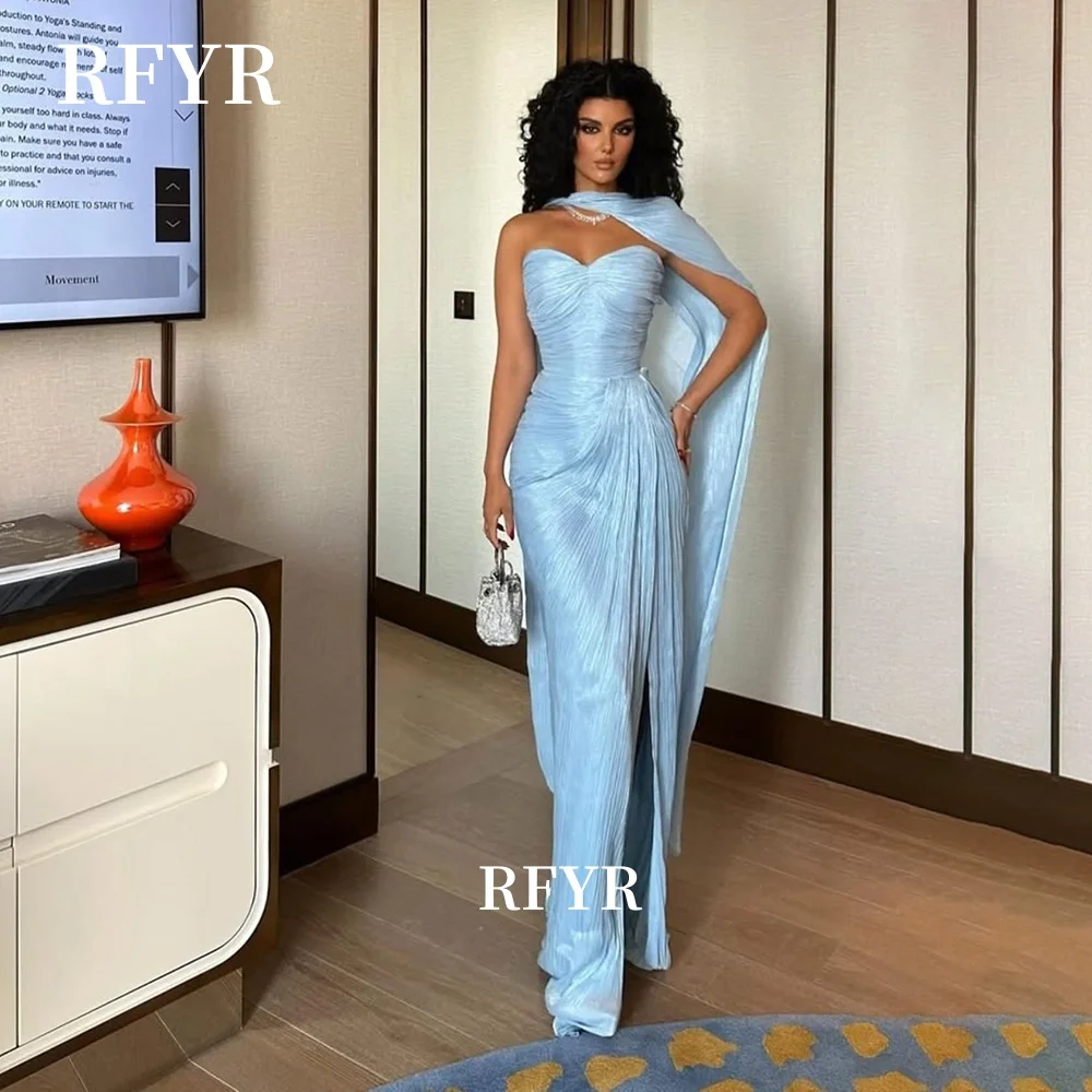 RFYR Abito da festa senza spalline con pieghe Abito da sera con spacco alto Abito da gala per celebrità per donne arabe Abiti personalizzati