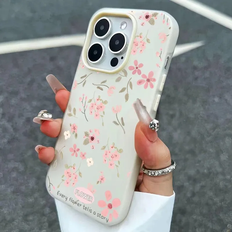 Cute Sweet Pink Floral Shockproof Matte Candy Color 2 in 1 Phone Case for Samsung S20 S21 S22 S23 S24 S25 S26 Plus Ultra Edge 5G