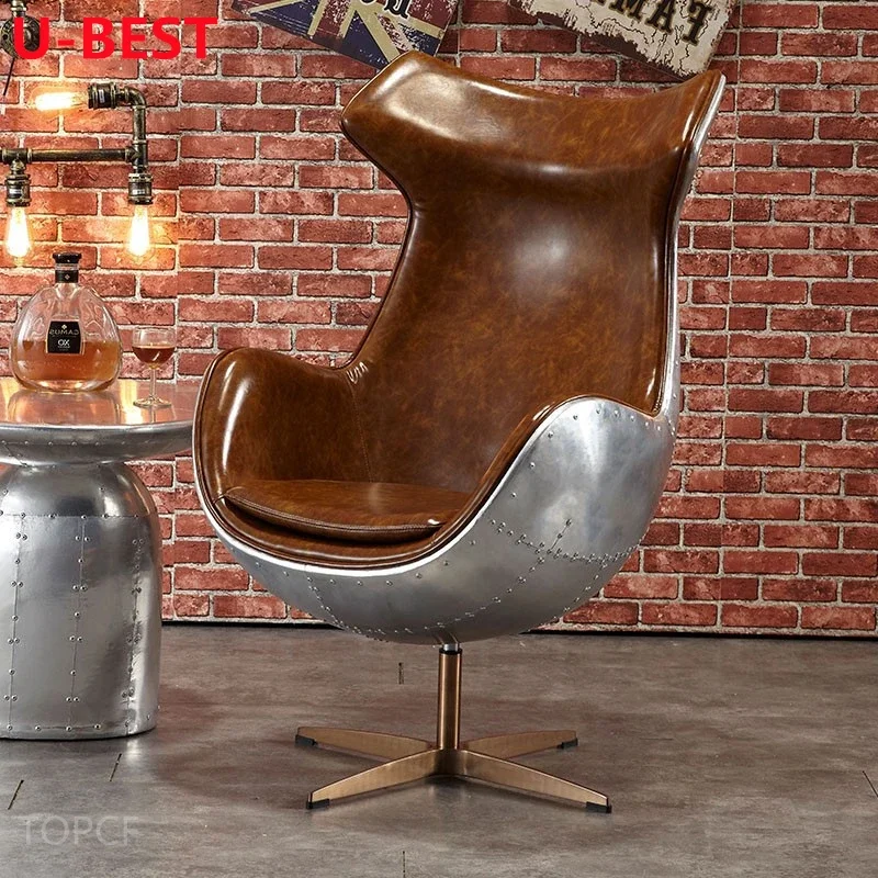 U-Best  American  Vintage Aluminum Retro Swivel Aviator Chair Reclining Industrial Chair  Coffee House  Woonkamer