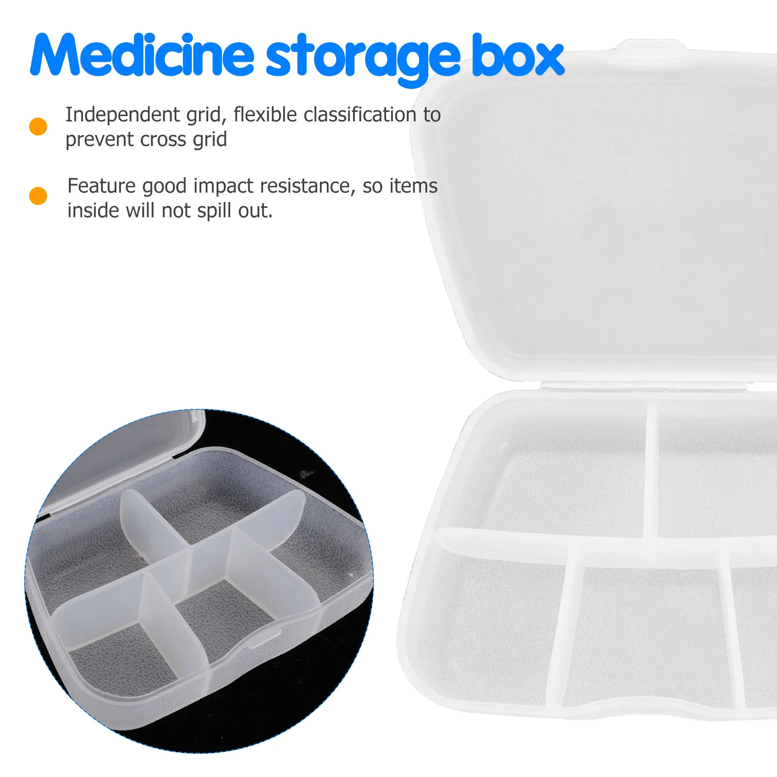 6Pcs Multipurpose Medicine Organizers Weekly Pill Boxes Independent Small Portable Dust Proof Cases for Travel Home School