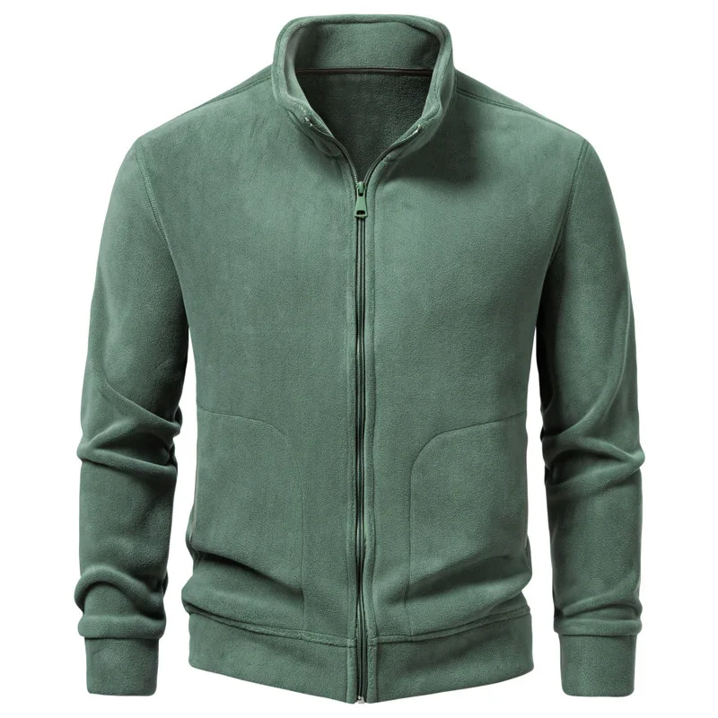 

Men's Autumn and Winter Solid-color Casual Cardigan, Stand-up Collar Sweater, Fleece and Thickened Coat