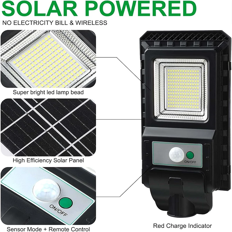 156LED Solar Street Light Outdoor Waterproof 6500k Powerful Flood Wall Lamp With Motion Sensor For Garden Garage Parking Lot