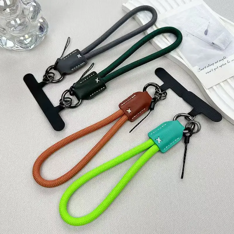 New Nylon Wrist Mobile Phone Lanyard Pu Leather Head Braided Short Anti-drop Mobile Phone Rope Clip Mobile Phone Shell Rope