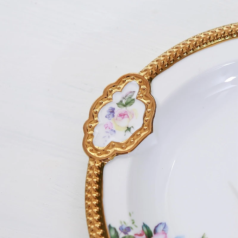 New Chinese Double Ruyi Craftsmanship, Gold Plated Rose Flowers, Villa Clubhouse, Chinese Home Afternoon Tea Plate