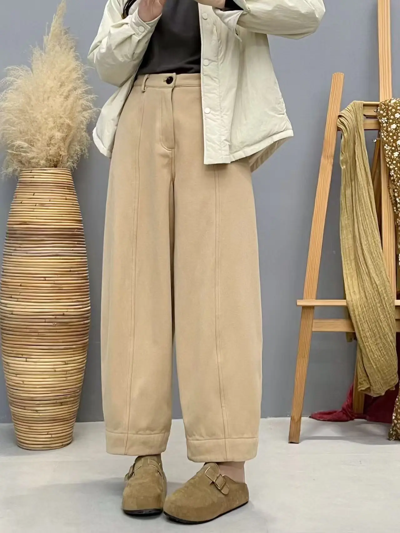 

Женские повседневные брюки прямого кроя на флисовой подкладке, теплые однотонные брюки с высокой талией на пуговицах, длинные брюки с эффектом похудения, осень-зима