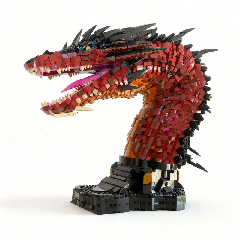 

5421PCS MOC Fantasy Movie Fire Dragon Bust Inspired Smaug Model DIY Assembly Building Blocks Birthday Gift Display Home Decor
