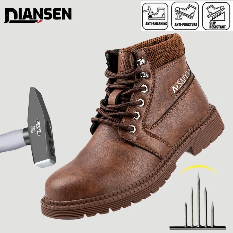 

Mens Safety Shoes With Steel Toe Waterproof Boots Puncture Proof Anti-smash Mens Outdoor Work Sneakers Construction Work Shoes