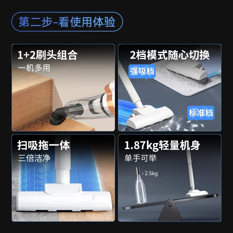 Wireless Vacuum Cleaner Powerful Handheld 2 in 1 for Pet Hair Quiet Mop Sweeper Home