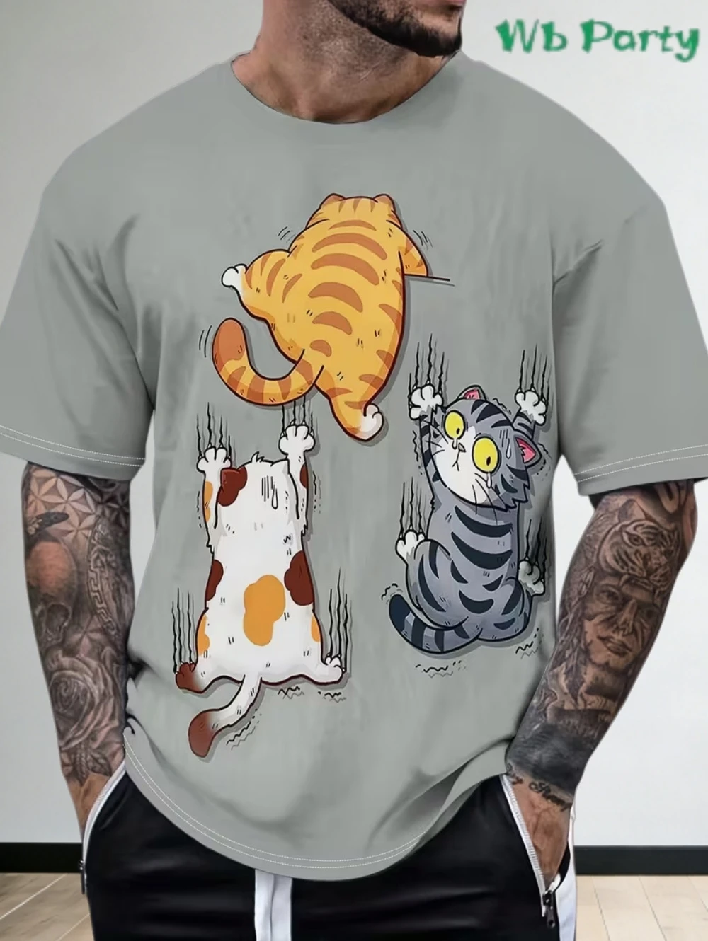 Men's Casual Cats Graphic T-Shirt Lightweight Summer Short Sleeve Round Neck Top Playful Feline Design Fun Print Tee Y2k T-Shirt