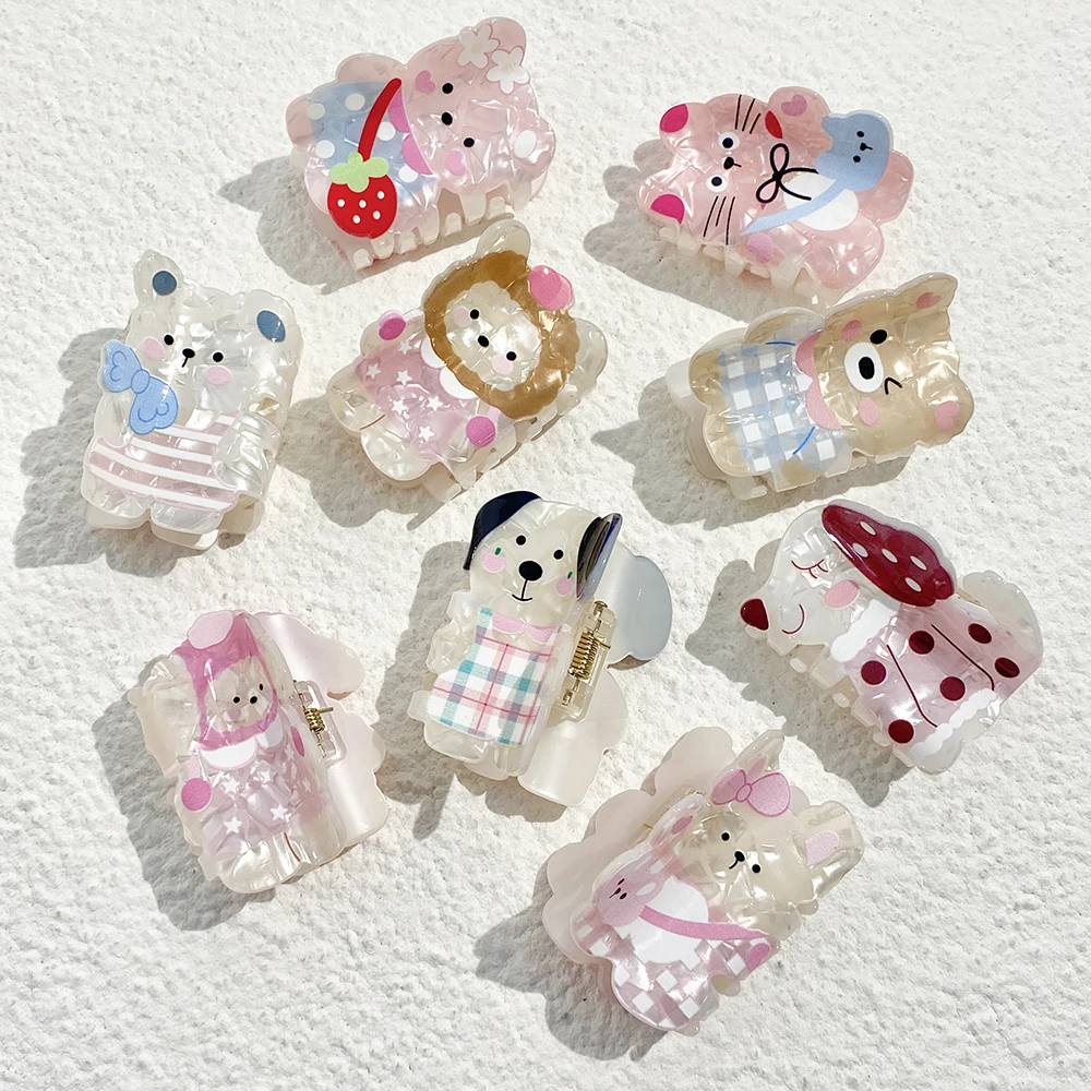

New Acrylic Cartoon Animal Pattern Crab Clamp Hairpin Women's Girls Korean Bear Dog Rabbit Hair Clip Claw Accessories Tool