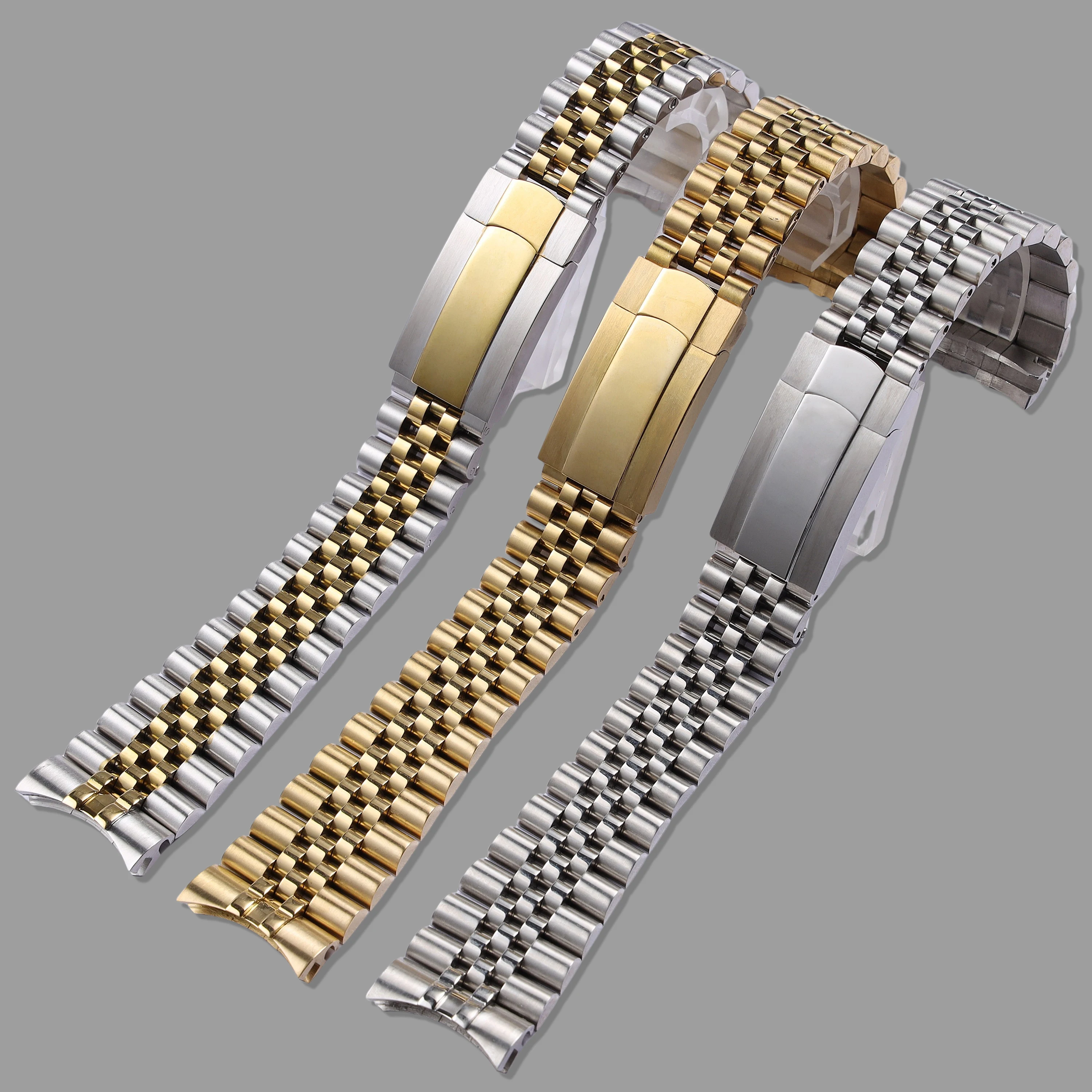 

new 20 21mm silver gold solid stainless steel watchband for Rolex Perpetual Datejust Julibee strap metal wrist bracelet belt