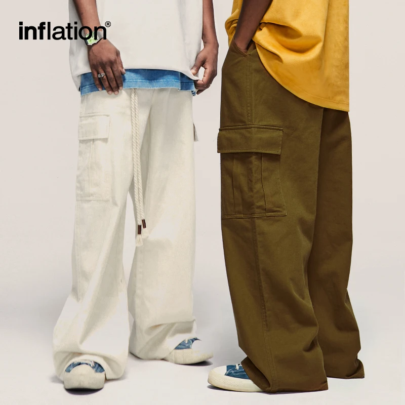 INFLATION Black Cargo Pants Men Streetwear Multi Pockets Trousers Plus Size Male Cotton Pants 12129S23