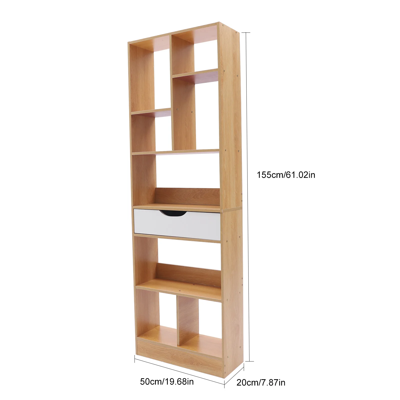 19.68x7.87x61.02 Inch Storage Cabinet Bookcase Organizer With Drawer MDF Wood Color