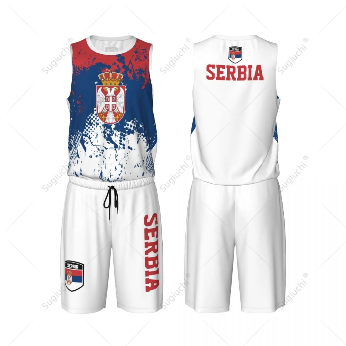 Team-up Serbia Flag Grain Men Basketball Jersey Set Shirt & Pants Sleeveless Custom Name Nunber Exclusive