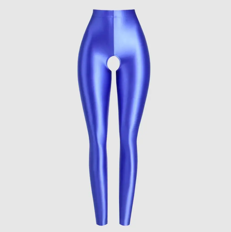 MJINM Damskie Kryjące Legginsy z Efektem Mokrego Satyny, Błyszczące, Długość do Kostek, do Jogi, Fitnessu, Jeggingsy, Olejowe, z Otwartym Krokiem, do Biegania, Spandex