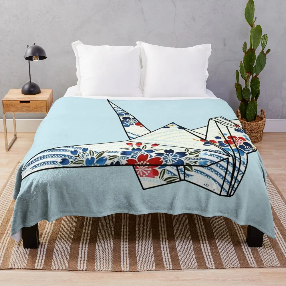 

Blue Origami Crane Throw Blanket Vintage Hairy Luxury Brand Blankets