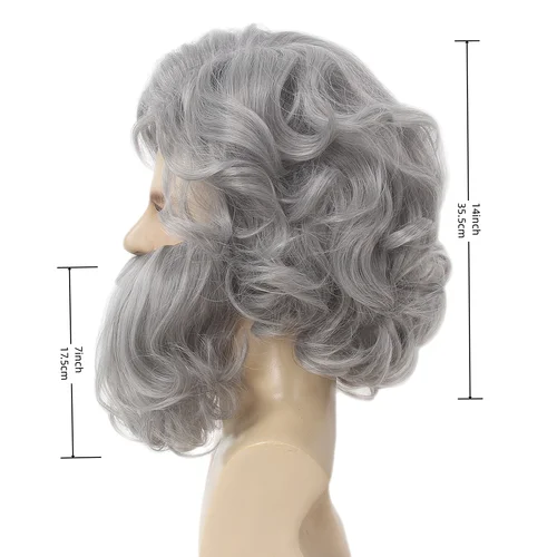 Imagen 2 del producto REEWES-Peluca rizada gris, conjunto de barba para disfraz de anciano, disfraz de Mr Santa Claus King, pelo sintético, Drama, fiesta de Navidad y Halloween