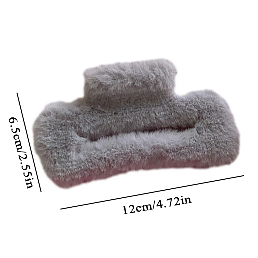 Plush Colorful Hair Claw Faux Fur Square Large Hair Clip Soft Warm Handmade Furry Grab Clip Headwear For Women Hair Accessories