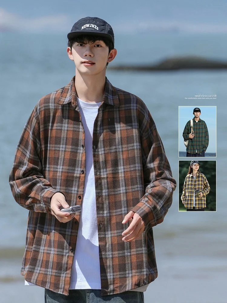 

Мужская свободная рубашка в клетку Rampo, повседневная, на весну, осень и зиму, с длинным рукавом, молодежная, модная, из смесовой ткани (полиэстер, хлопок, вискоза)