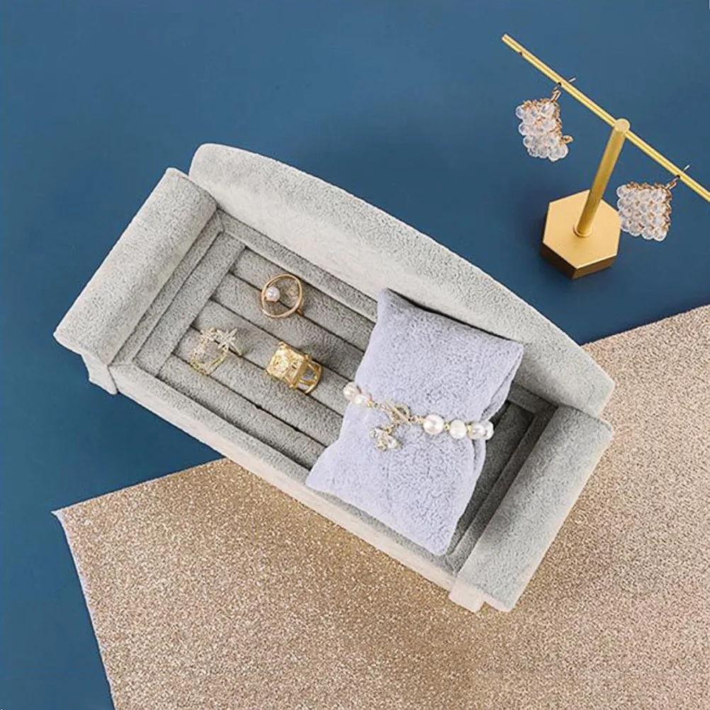 

1Pcs Jewelry Display Stand Sofa Shape Suede Ring Rack Organizer Countertop Holder for Rings Ear Accessories Home Jewelry Shop