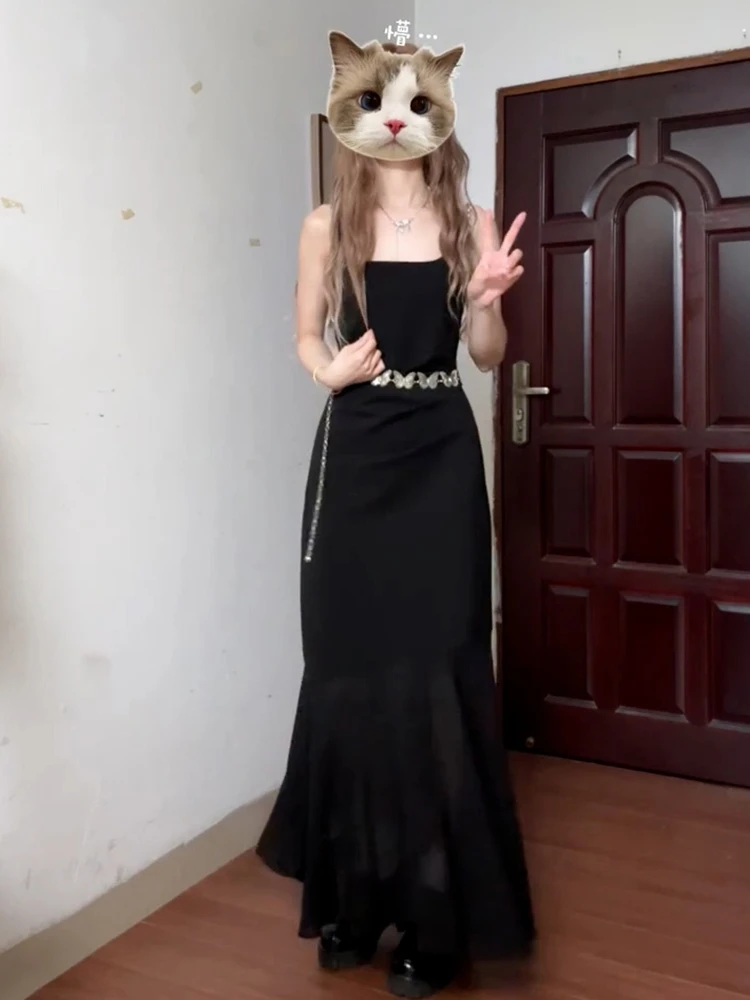 Ele Bla robe sans bretelles femmes été nouveau Design Unique belle queue Fi longue Dr coréen Sle taille haute polyester...