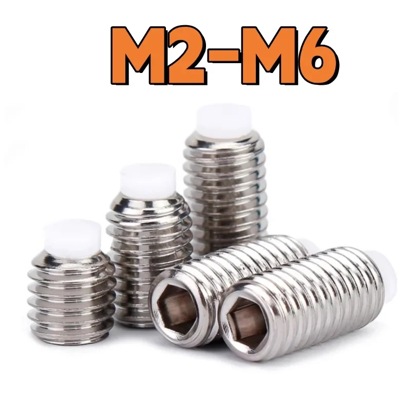 M2-M6 304 Stainless Steel POM Nylon Tip Set Screws / Hex Socket Headless Grub Bolts - Non-Marring Fastener for Delicate Surfaces