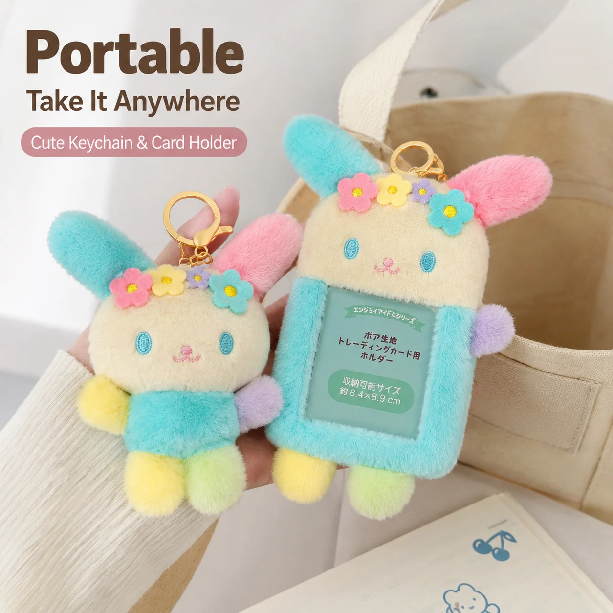 Sanrio Usahana Plush Photocard Holder Cute Cartoon Rabbit ID Card Holder Kawaii Plush Doll Bag Backpack Charm Keychain - view 3