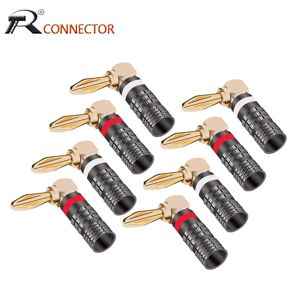 8pcs Banana Plug Right Angle 90 Degree 4mm Gold-Plated Video Speaker Adapter Audio Banana Connectors Metal Shell