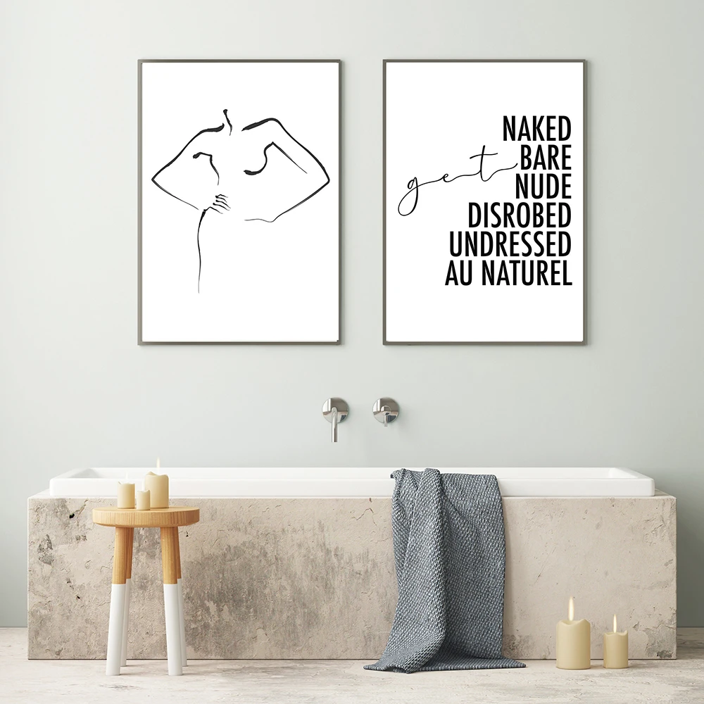 

Bathroom Prints Wall Art Canvas Painting Nude Line Drawing Abstract Poster Nordic Toilet Quote Sign Wall Decoration Pictures