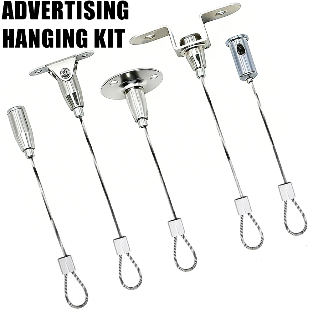 

2Pcs Aluminum Ferrule Wire Rope Hanging Kit Adjustable Ceiling Cable Suspension Hardware for Picture Frame Mirror LED Panel Sign